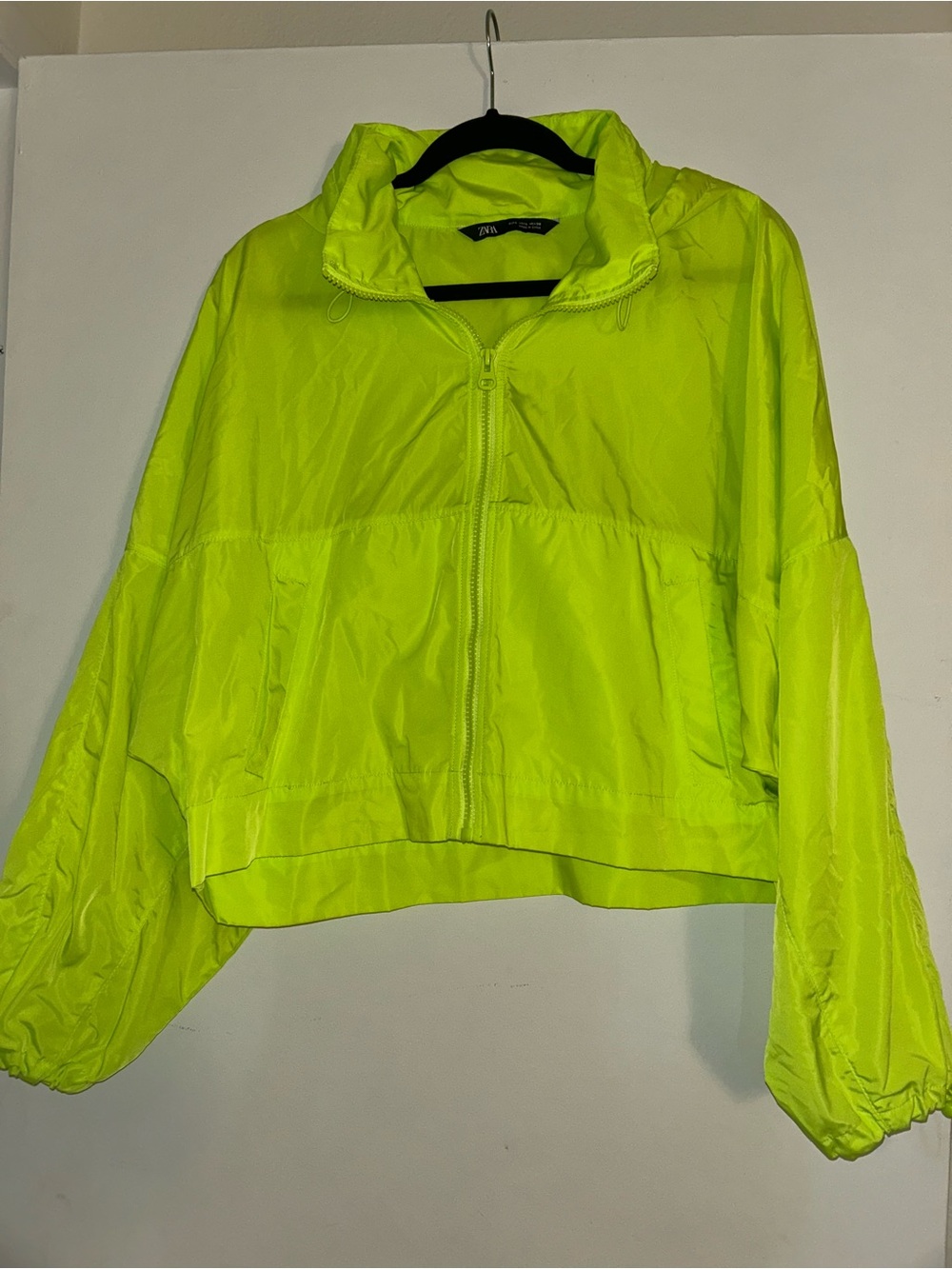 Zara Neon Yellow-Green Cropped Bomber Jacket